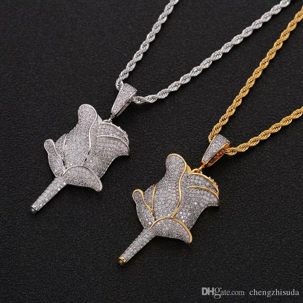 hip hop rose flower pendant necklace with rope chain iced out cubic zircon bling men jewelry, Silver
hip hop rose flower pendant necklace with rope chain iced out cubic zircon bling men jewelry, Silver