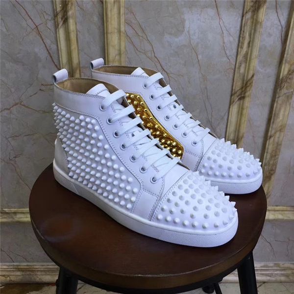 luxury mens spikes genuine leather high-sneakers designer women red bottom trainers pik pik studs wedding casual shoes with box cu01, Black
luxury mens spikes genuine leather high-sneakers designer women red bottom trainers pik pik studs wedding casual shoes with box cu01, Black