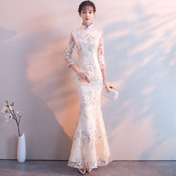 new champagne chinese traditional dress women's slim cheongsam embroidery sequins modern oriental long qipao evening dresses, Red
new champagne chinese traditional dress women's slim cheongsam embroidery sequins modern oriental long qipao evening dresses, Red