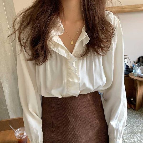 korean womens blouses long sleeve ruffle trim peter pan collar single breasted loose white ladies elegant office blusas
korean womens blouses long sleeve ruffle trim peter pan collar single breasted loose white ladies elegant office blusas