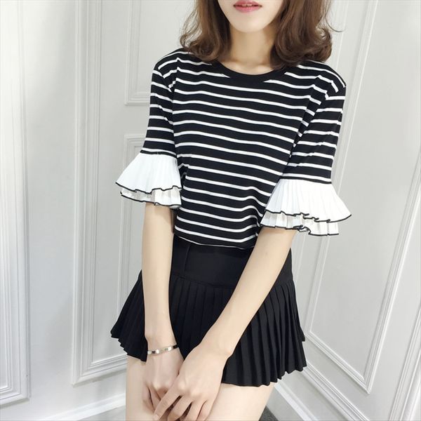 9.9 summer all-match striped half-sleeve korean style loose slim student short-sleeved t-shirt female fashion, White
9.9 summer all-match striped half-sleeve korean style loose slim student short-sleeved t-shirt female fashion, White