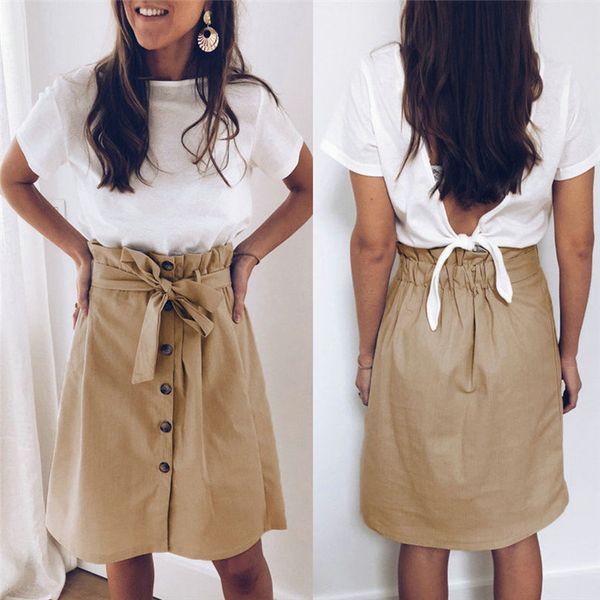 2019 new spring summer elegant midi skirts women's office casual solid color skirt strap bow button high waist skirt 4m06, Black
2019 new spring summer elegant midi skirts women's office casual solid color skirt strap bow button high waist skirt 4m06, Black