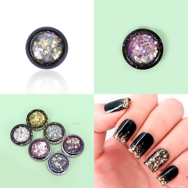 1 box aurora nail sequins ultra-thin hexagon flakes slice mixed glitter powders 3d sparkling nail art decor 6 colors, Silver;gold
1 box aurora nail sequins ultra-thin hexagon flakes slice mixed glitter powders 3d sparkling nail art decor 6 colors, Silver;gold