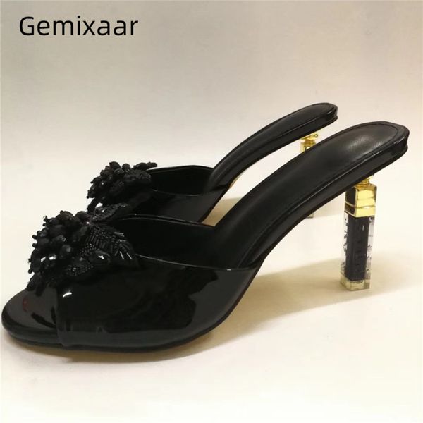 unique carved letter lipstick heel slippers women diamond flower decor bright genuine leather open toe runway shoes woman, Black
unique carved letter lipstick heel slippers women diamond flower decor bright genuine leather open toe runway shoes woman, Black