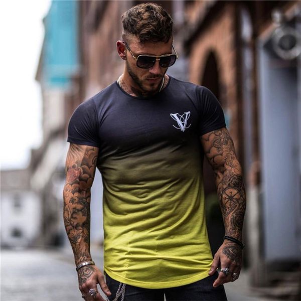 2019 fashion gradient color t shirt men fast compression breathable mens short sleeve fitness t-shirt gyms tight casual top, White;black 
2019 fashion gradient color t shirt men fast compression breathable mens short sleeve fitness t-shirt gyms tight casual top, White;black