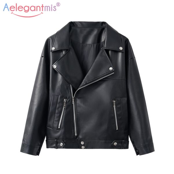 aelegantmis 2018 new design brand loose pu faux leather jacket women classic moto biker jacket ladies coat plus size outerwear, Black 
aelegantmis 2018 new design brand loose pu faux leather jacket women classic moto biker jacket ladies coat plus size outerwear, Black