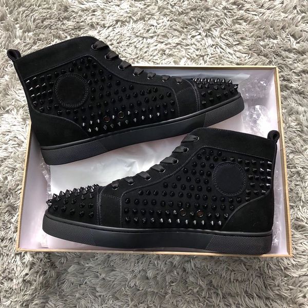 factory direct sale -- black suede leather spikes men red bottom sneakers famous-brands women,men casual party wedding perfect gift
factory direct sale -- black suede leather spikes men red bottom sneakers famous-brands women,men casual party wedding perfect gift