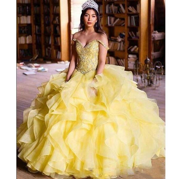 yellow princess ball gown quinceanera dresses new off shoulder cascading ruffles crystal beads sweep train prom party gowns for sweet 16 z52, Blue;red
yellow princess ball gown quinceanera dresses new off shoulder cascading ruffles crystal beads sweep train prom party gowns for sweet 16 z52, Blue;red