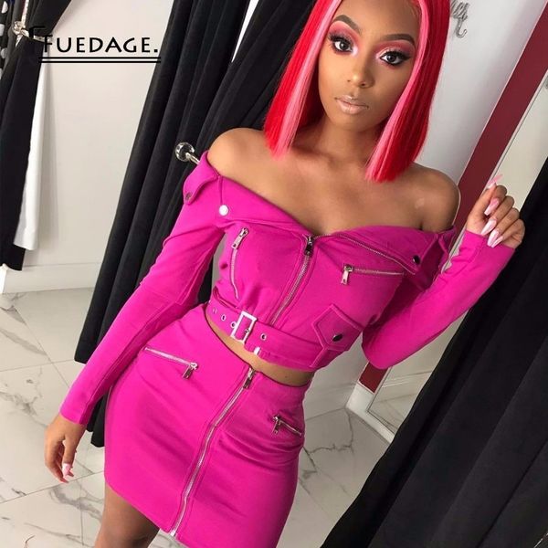 fuedage 2019 off shoulder two piece set solid zipper bodycon 2 piece set women long sleeve belt and skirt summer, White
fuedage 2019 off shoulder two piece set solid zipper bodycon 2 piece set women long sleeve belt and skirt summer, White