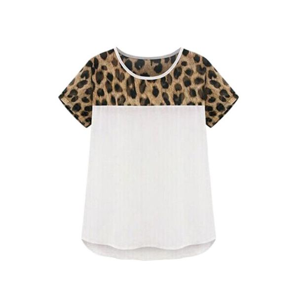 women's blouses & shirts women blouse summer chiffon leopard printed round neck casual blusas, White
women's blouses & shirts women blouse summer chiffon leopard printed round neck casual blusas, White