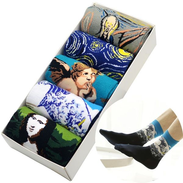 famous oil painting men socks 5 pair/set retro gogh oil painting mona lisa starry night men crew socks harajuku street, Black
famous oil painting men socks 5 pair/set retro gogh oil painting mona lisa starry night men crew socks harajuku street, Black