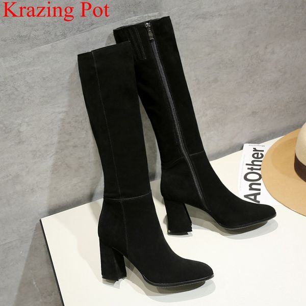 2018 superstar round toe cow suede knee-high boots zipper square heel thigh high boots motorcycle keep warm winter shoes l68, Black
2018 superstar round toe cow suede knee-high boots zipper square heel thigh high boots motorcycle keep warm winter shoes l68, Black