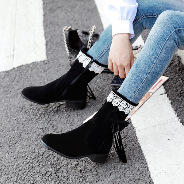 women's suede boots 2019 winter short snow boot mid-calf fashion ethnic pointed toe party shoes butterfly-knot zipper warm fur, Black
women's suede boots 2019 winter short snow boot mid-calf fashion ethnic pointed toe party shoes butterfly-knot zipper warm fur, Black