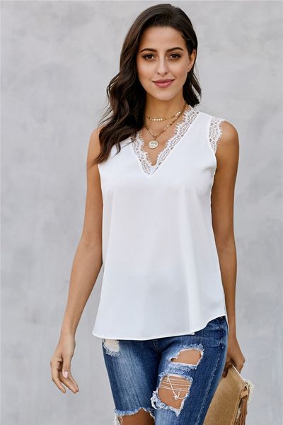 womens summer lace designer tshirts v neck sleeveless solid color cool fashion style female clothing casual apparel, White
womens summer lace designer tshirts v neck sleeveless solid color cool fashion style female clothing casual apparel, White