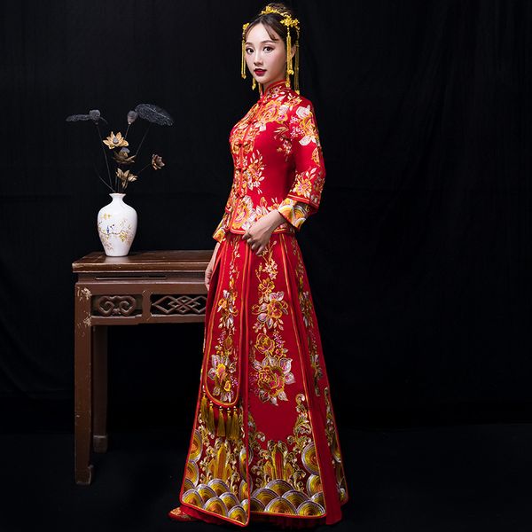 embroidery dresses female traditional chinese dress women long cheongsam qipao for wedding oriental robe, Red
embroidery dresses female traditional chinese dress women long cheongsam qipao for wedding oriental robe, Red
