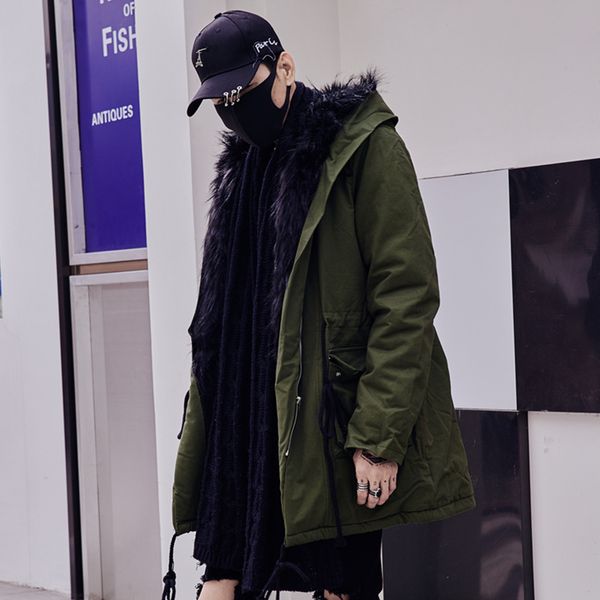 2018 winter new mens cotton clothes fashion solid color loose warm cotton clothing hooded wool collar coat stage costumes, Black
2018 winter new mens cotton clothes fashion solid color loose warm cotton clothing hooded wool collar coat stage costumes, Black