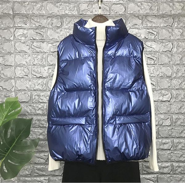 2019 winter women down vest 90% white duck down sleeveless vest bright side coat streetwear loose silvery waistcoat r1875, Black
2019 winter women down vest 90% white duck down sleeveless vest bright side coat streetwear loose silvery waistcoat r1875, Black