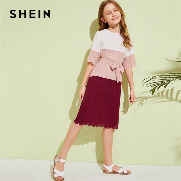 shein kiddie girls cut and sew scallop trim tunic dress with belt kids 2019 summer half sleeve colorblock midi casual dresses, Red;yellow
shein kiddie girls cut and sew scallop trim tunic dress with belt kids 2019 summer half sleeve colorblock midi casual dresses, Red;yellow
