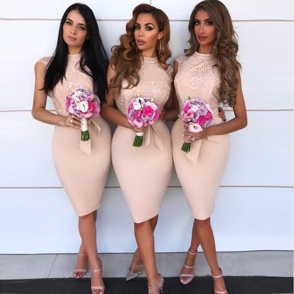 2019 knee length bridesmaid dresses cap sleeves sheath high neck short cocktail dress country style prom gowns maid of honor wear
2019 knee length bridesmaid dresses cap sleeves sheath high neck short cocktail dress country style prom gowns maid of honor wear