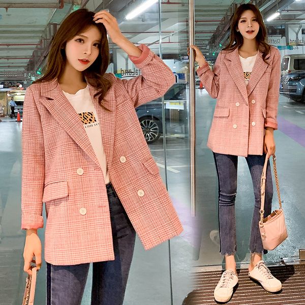 women's fashion long sleeve suit office lady pink plaid blazer coat autumn 2019 vintage womens clothing, White;black
women's fashion long sleeve suit office lady pink plaid blazer coat autumn 2019 vintage womens clothing, White;black