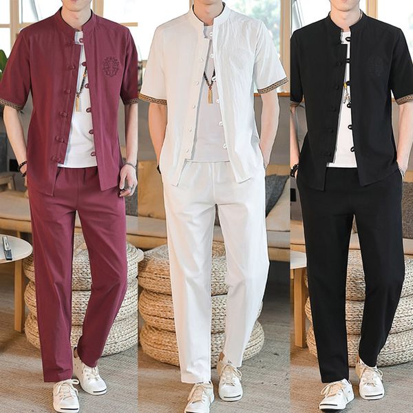 cotton linen chinese style tang suit men short sleeved shirts long pants autumn summer clothes streetwear men's sets, Gray
cotton linen chinese style tang suit men short sleeved shirts long pants autumn summer clothes streetwear men's sets, Gray