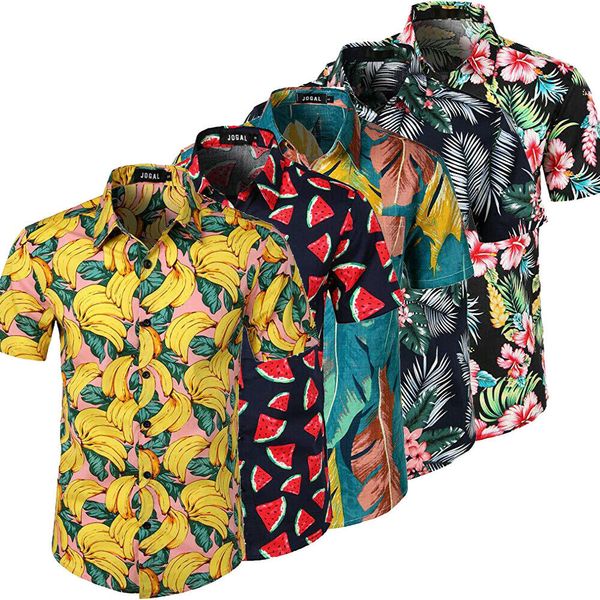 

2019 men hawaiian summer floral printed beach short sleeve camp shirt blouse shirts men s-xxl, White;black