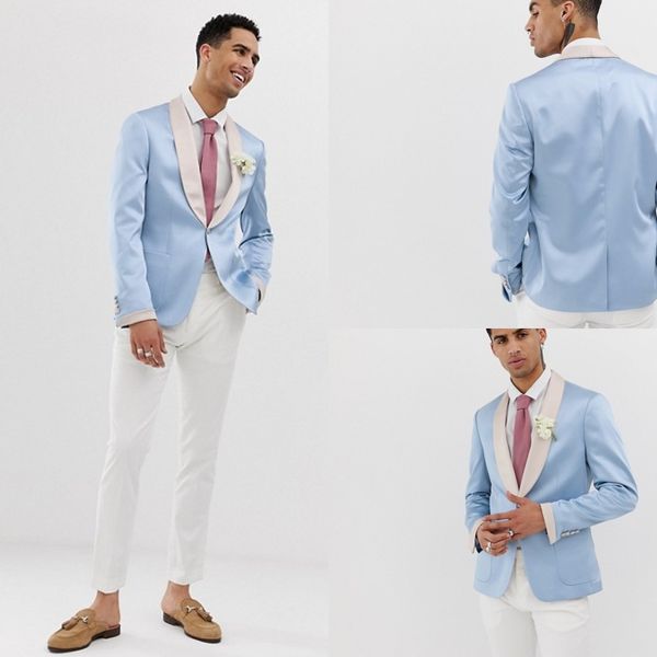 sky blue satin wedding tuxedos pink shawl lapel groomsmen wear one button men blazer suits(jacket+pants), Black;gray
sky blue satin wedding tuxedos pink shawl lapel groomsmen wear one button men blazer suits(jacket+pants), Black;gray