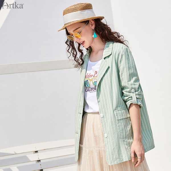 artka 2019 autumn new women blazers 100% cotton fashion green striped suit loose casual women blazers and jackets wa10390q, White;black
artka 2019 autumn new women blazers 100% cotton fashion green striped suit loose casual women blazers and jackets wa10390q, White;black