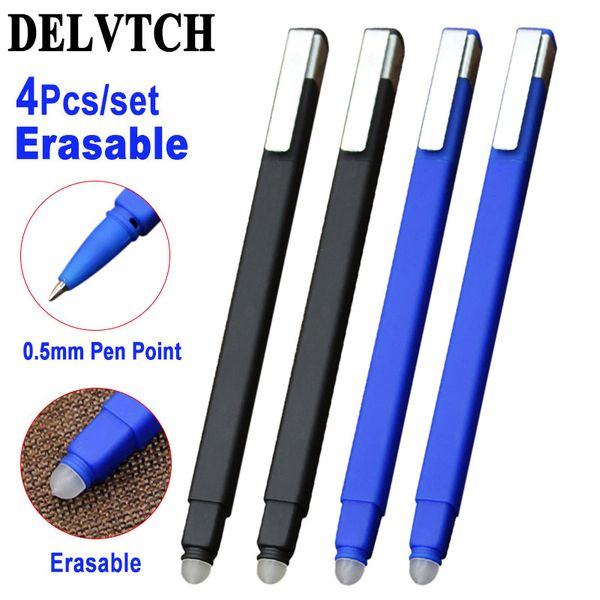 

delvtch 4pcs/set 0.5mm erasable gel pen magic erasable pen blue black ink refill office school student stationery writing tools
