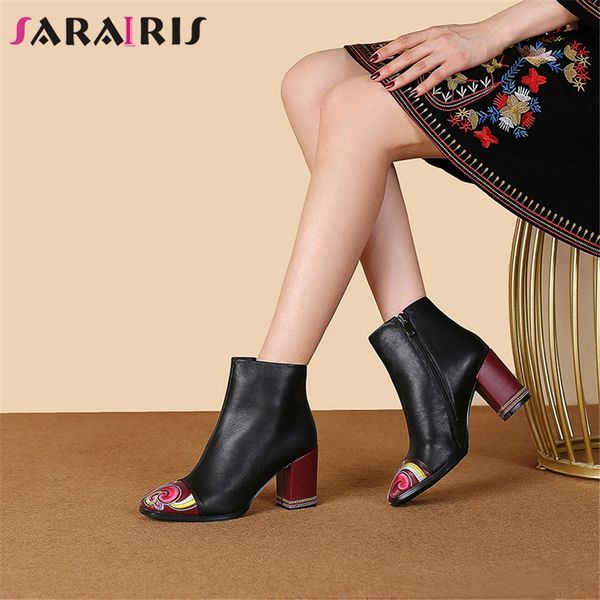 sarairis brand design big size 34-43 luxury genuine leather ladies high heels embroider shoes woman casual party ankle boots, Black
sarairis brand design big size 34-43 luxury genuine leather ladies high heels embroider shoes woman casual party ankle boots, Black