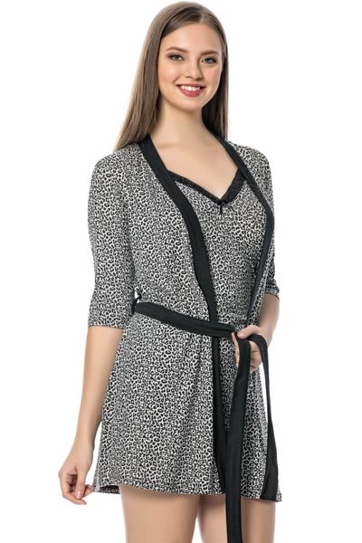 akbeniz woman's gray leopard patterned nightgown dressing gown set 1107, Black;red
akbeniz woman's gray leopard patterned nightgown dressing gown set 1107, Black;red