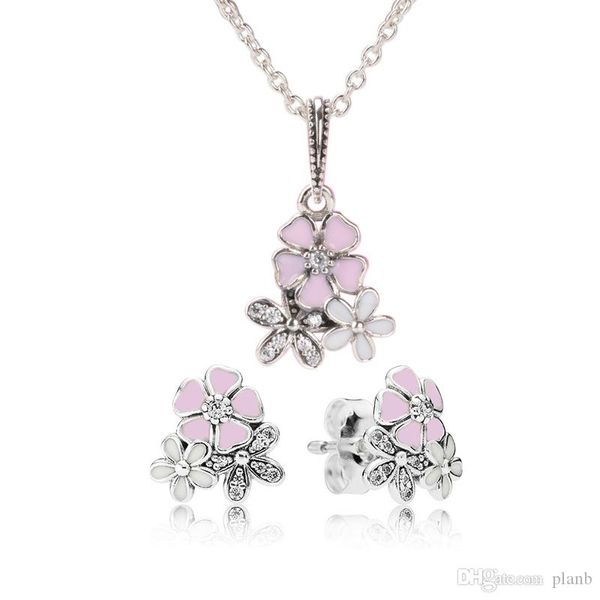 аутентичные 925 стерлингового серебра розовый эмаль цветок ожерелье серьги комплект с коробкой для pandora ювелирных изделий womens серьги, Silver 
аутентичные 925 стерлингового серебра розовый эмаль цветок ожерелье серьги комплект с коробкой для pandora ювелирных изделий womens серьги, Silver
