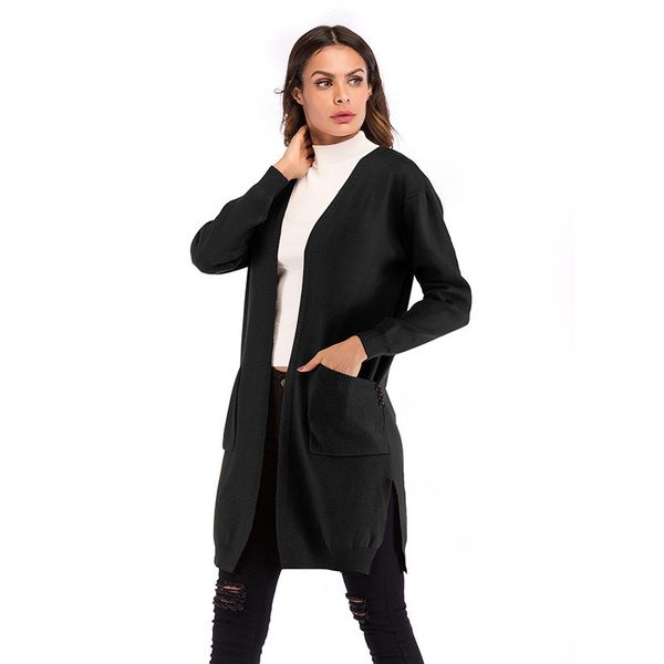 womens designer long sweater double pocket solid color sweater coat women, White;black 
womens designer long sweater double pocket solid color sweater coat women, White;black