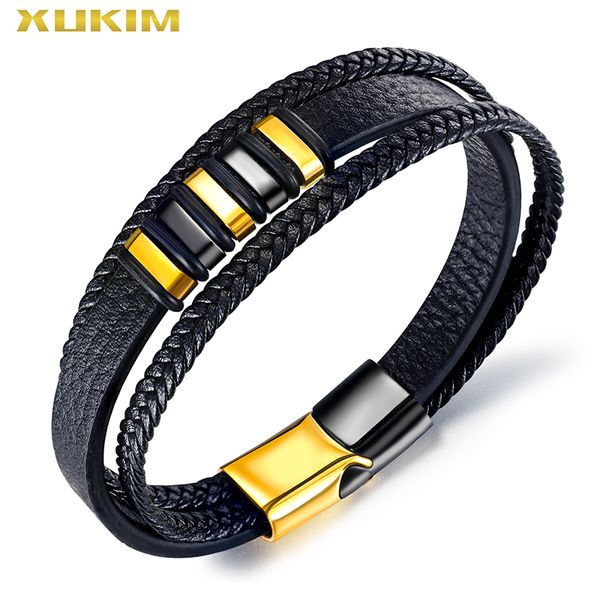 xukim jewelry multilayer leather men fasion handmade gold rope wrap bracelet & bangle 2020 punk jewelry dropshipping kbo237, Black
xukim jewelry multilayer leather men fasion handmade gold rope wrap bracelet & bangle 2020 punk jewelry dropshipping kbo237, Black