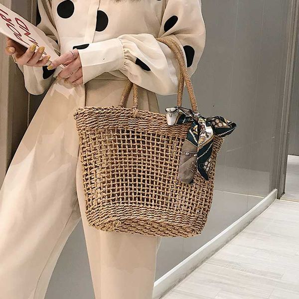 new straw bag ladies hand-woven hollow handbag moon-shaped rattan bag large capacity belt handbag leisure travel beach