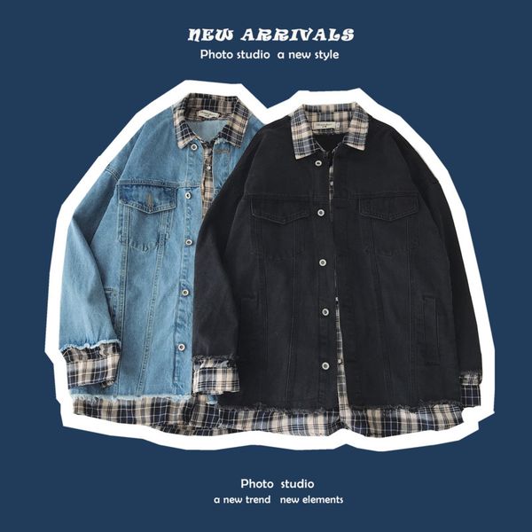 autumn new denim jacket men fashion washed plaid stitching casual denim jacket man streetwear hip hop loose bomber m-xl, Black;brown
autumn new denim jacket men fashion washed plaid stitching casual denim jacket man streetwear hip hop loose bomber m-xl, Black;brown