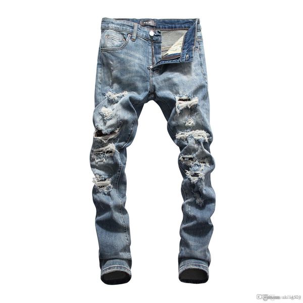 new men's solid color fashion hole patch jeans youth low waist slim feet motorcycle pants designer jeans size28-38, Blue
new men's solid color fashion hole patch jeans youth low waist slim feet motorcycle pants designer jeans size28-38, Blue