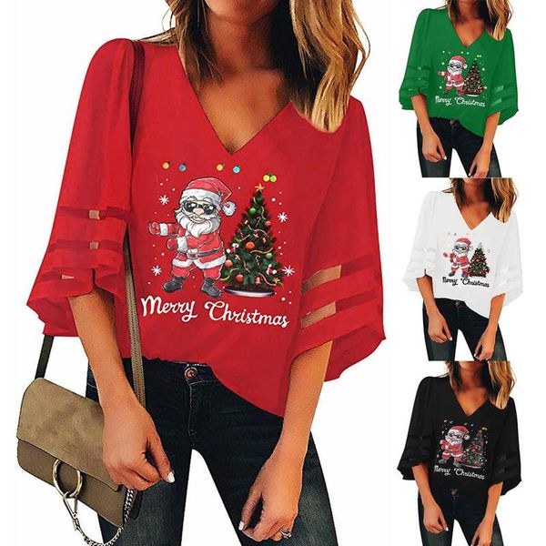 women's christmas santa claus printed dyeing lady v-neck splicing gauze bell sleeve 3/4 sleeve blouse party casual t-shirt, White
women's christmas santa claus printed dyeing lady v-neck splicing gauze bell sleeve 3/4 sleeve blouse party casual t-shirt, White
