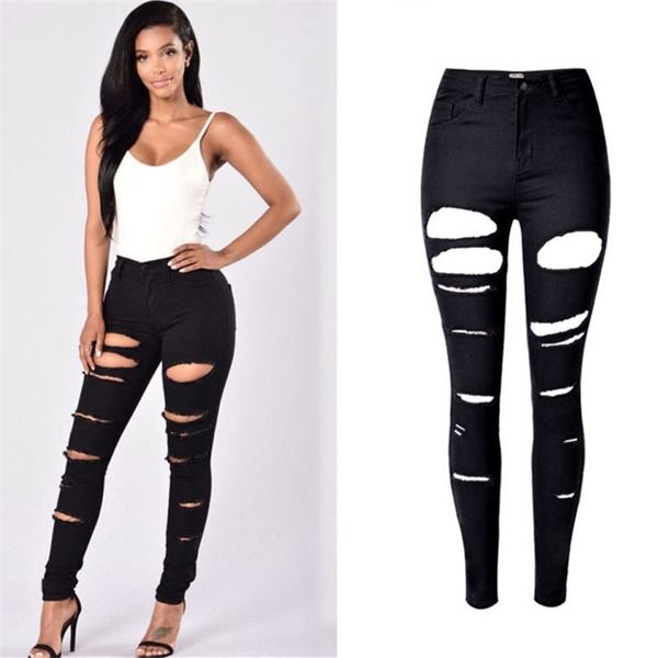 european and american women's personality high waist slim stretch elasticity was thin irregular holes large size denim trousers, Blue
european and american women's personality high waist slim stretch elasticity was thin irregular holes large size denim trousers, Blue