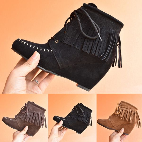 #30 women's wedges short boots large size fringed csual shoes lace-up ankle booties, Black
#30 women's wedges short boots large size fringed csual shoes lace-up ankle booties, Black