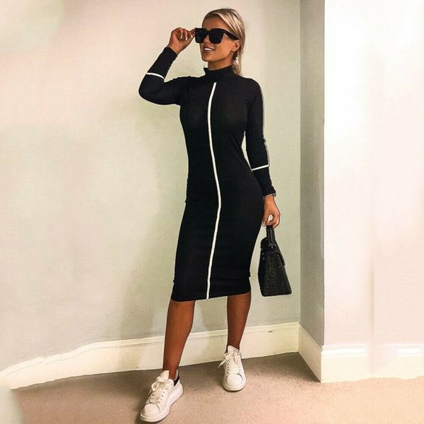 women autumn long sleeve short dress secy ladies slim fit high neck dress bodycon bandage casual slim dresses, Black;gray
women autumn long sleeve short dress secy ladies slim fit high neck dress bodycon bandage casual slim dresses, Black;gray