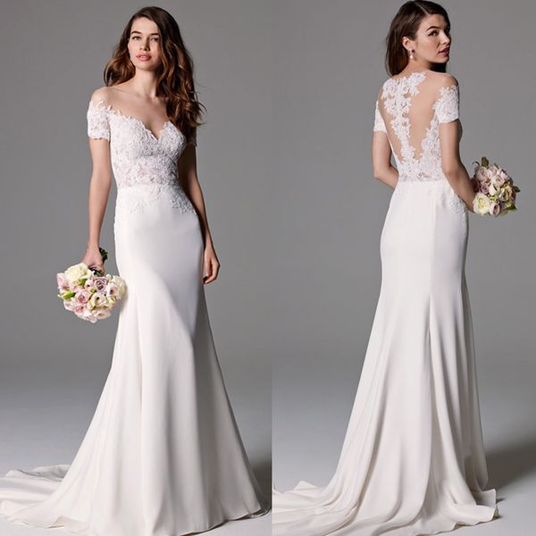 sheer bateau neck satin mermaid wedding gowns with lace appliques 2019 beach wedding dress vestido de novia, White
sheer bateau neck satin mermaid wedding gowns with lace appliques 2019 beach wedding dress vestido de novia, White
