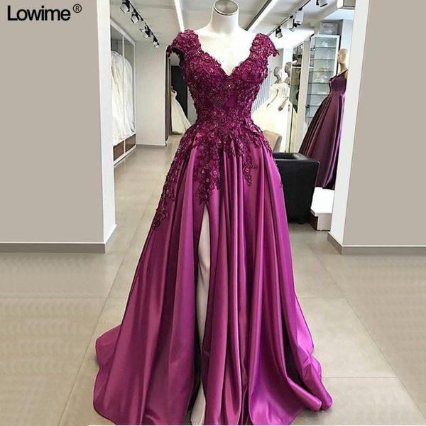 2020 fuchsia 3d flowers prom dresses high side split satin evening gown plus size lace appliqued a-line formal party gown, Black
2020 fuchsia 3d flowers prom dresses high side split satin evening gown plus size lace appliqued a-line formal party gown, Black