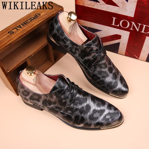 leopard wedding shoes men formal coiffeur elegant shoes for men italian party for brown dress patent leather, Black