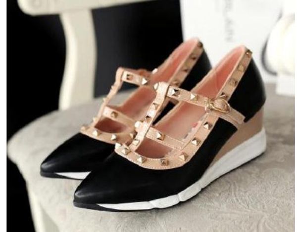 2019 women's shoes in spring and autumn with new style slope heel pointed end rivet @304, Black
2019 women's shoes in spring and autumn with new style slope heel pointed end rivet @304, Black