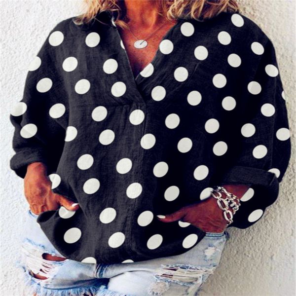 women loose casual summer polka dot long sleeves plus size blouse streetwear boho beach fashion lady elegant slim, White
women loose casual summer polka dot long sleeves plus size blouse streetwear boho beach fashion lady elegant slim, White
