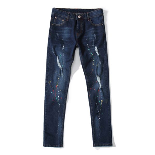 new men's fashion slim elastic small feet hole printing ink jeans style dark blue men's trousers
new men's fashion slim elastic small feet hole printing ink jeans style dark blue men's trousers