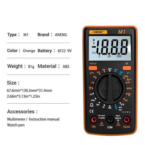 m1 auto digital multimeter backlight ac/dc ammeter voltmeter ohm portable meter voltage transistor test multi meter
m1 auto digital multimeter backlight ac/dc ammeter voltmeter ohm portable meter voltage transistor test multi meter