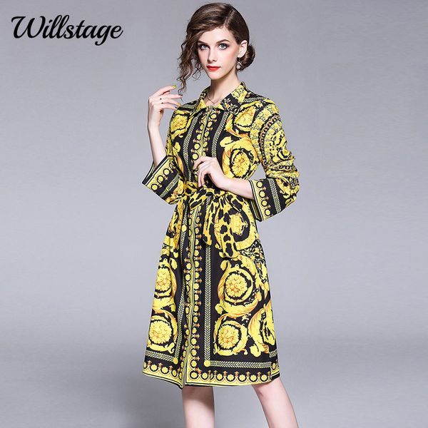 Willstage Golden Crown Printed Dress Long Flare Sleeve Mid Dresses with Belt Lace up Leopard Pattern 2018 Autumn Elegant Vestido
Willstage Golden Crown Printed Dress Long Flare Sleeve Mid Dresses with Belt Lace up Leopard Pattern 2018 Autumn Elegant Vestido