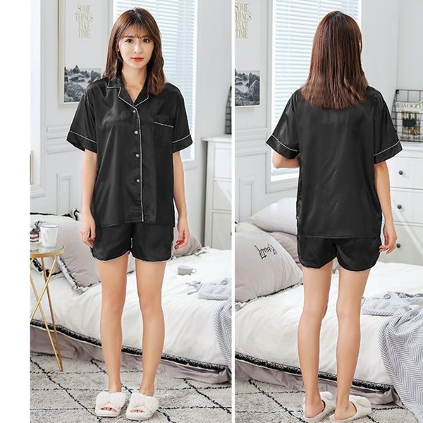 2019 new summer short sleeve silk satin pajama set two piece women sleepwear nightwear women shorts pyjama homewear pijama, Blue;gray
2019 new summer short sleeve silk satin pajama set two piece women sleepwear nightwear women shorts pyjama homewear pijama, Blue;gray